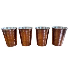 Set of 4 Hammered Copper Stainless Steel Lined Tumblers 4 Inch Cups Barware